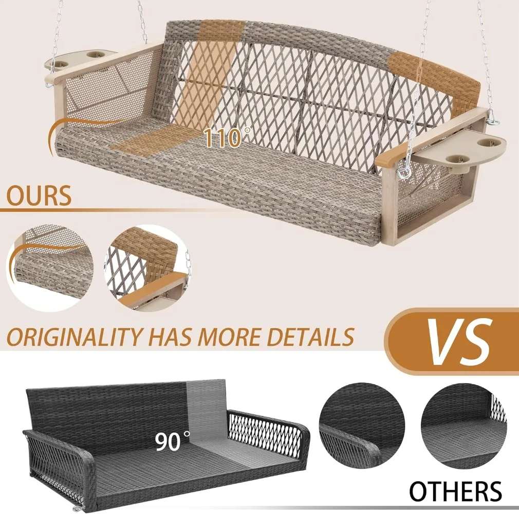 3-Person Wicker Porch Swing 4