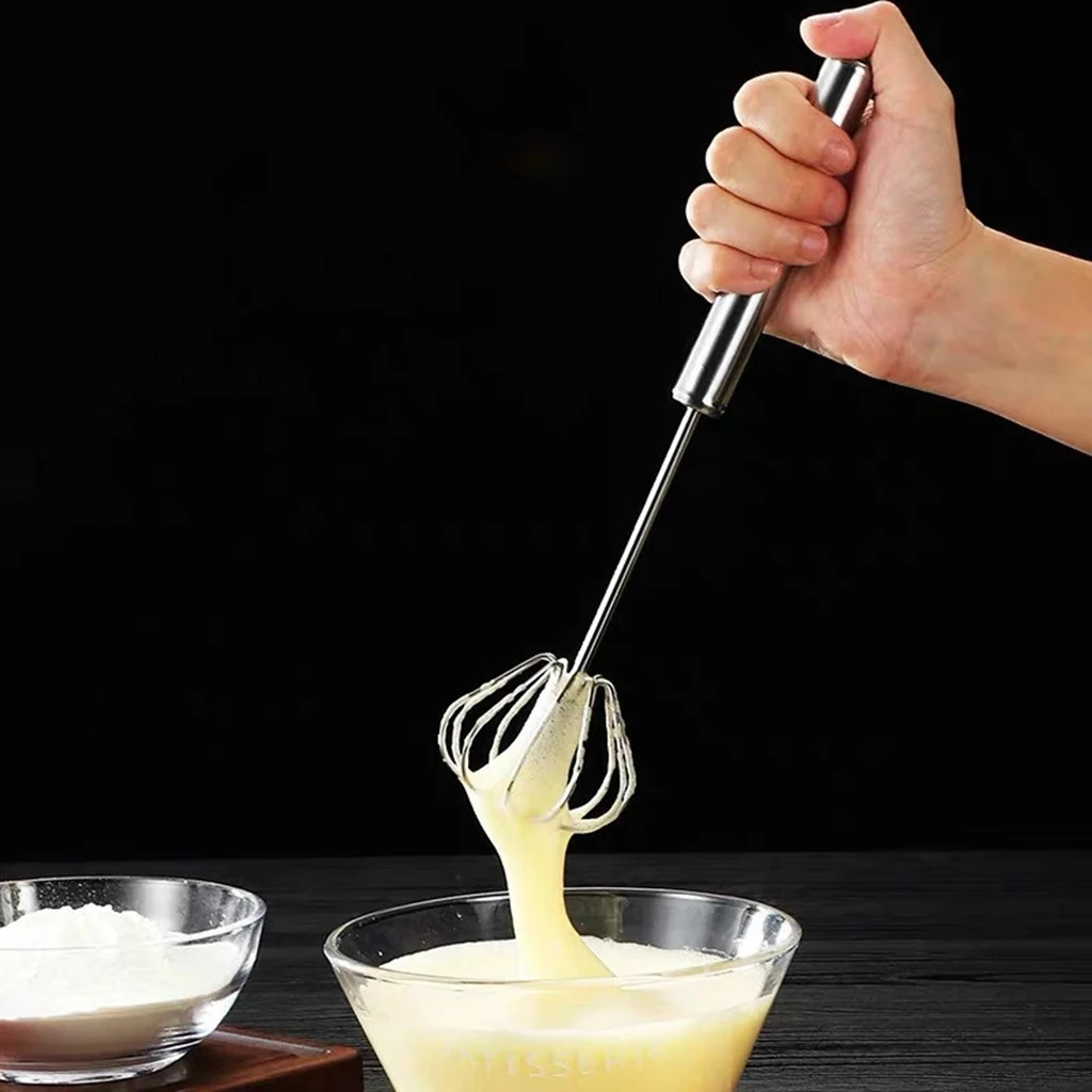 Semi-automatic Whisk 10in Stainless Steel Egg Whisk Hand Push Rotary Whisk  Blender Semi Auto Egg Beater Hand Push Mixer Stirrer Egg Scrambler for