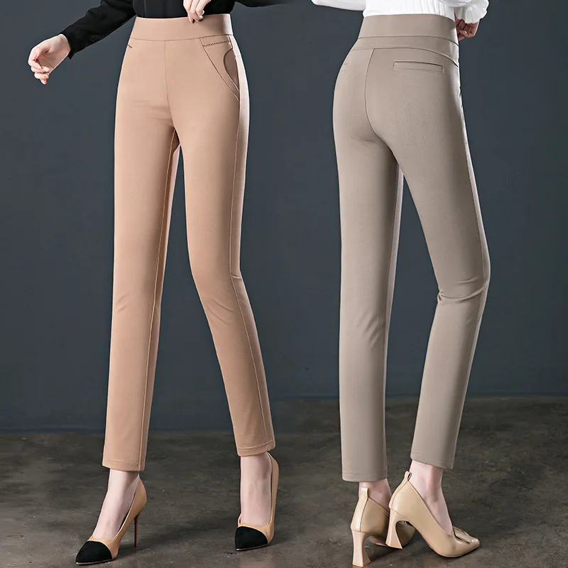 Autumn New Straight Leg Pants Ladies High Waist Casual Pants Super Large Size High Stretch Knitted Women's Trousers Trousers