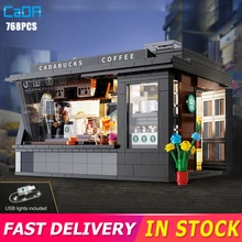 

Cada 768pcs City Cafe Street View Building Blocks House Architecture Coffee Shop Assembly Model Toys Girls Moc Bricks Usb Lights