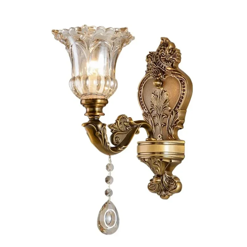 Antique brass retro crystal dual head wall lamp