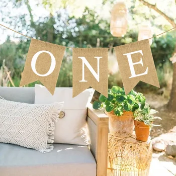 베이비 샤워 용품 삼베 원 화환, 첫 생일 파티 선물, 하이체어 피쉬테일 플래그