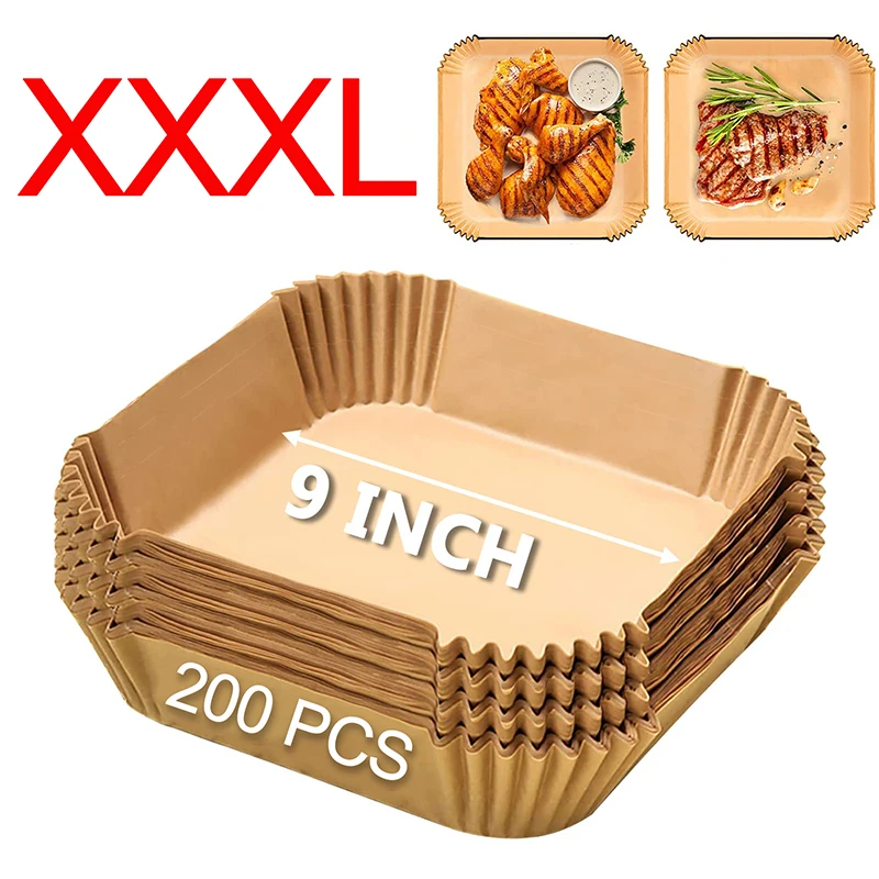 200 Pcs Large Air Fryer Disposable Paper Liner 9 Inch Nonstick Airfryer  Parchment Special Baking Paper for 6-9QT Cooking Basket - AliExpress