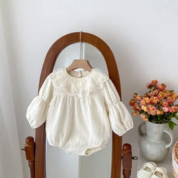 HoneyCherry Autumn Newborn Cotton Lace Lace Neck Long Sleeve Bodysuit Baby Girl Clothes
