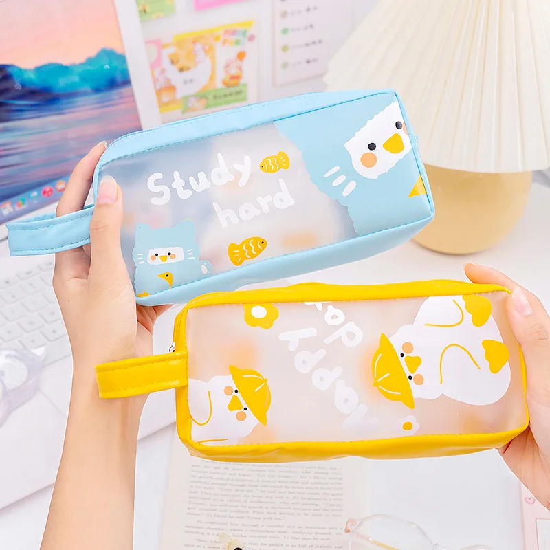 

1pc Matte Transparent Stationery Bag Cartoon Animal Pencil Bag Waterproof Protable High Capacity Cosmetic Bag for Girl Students