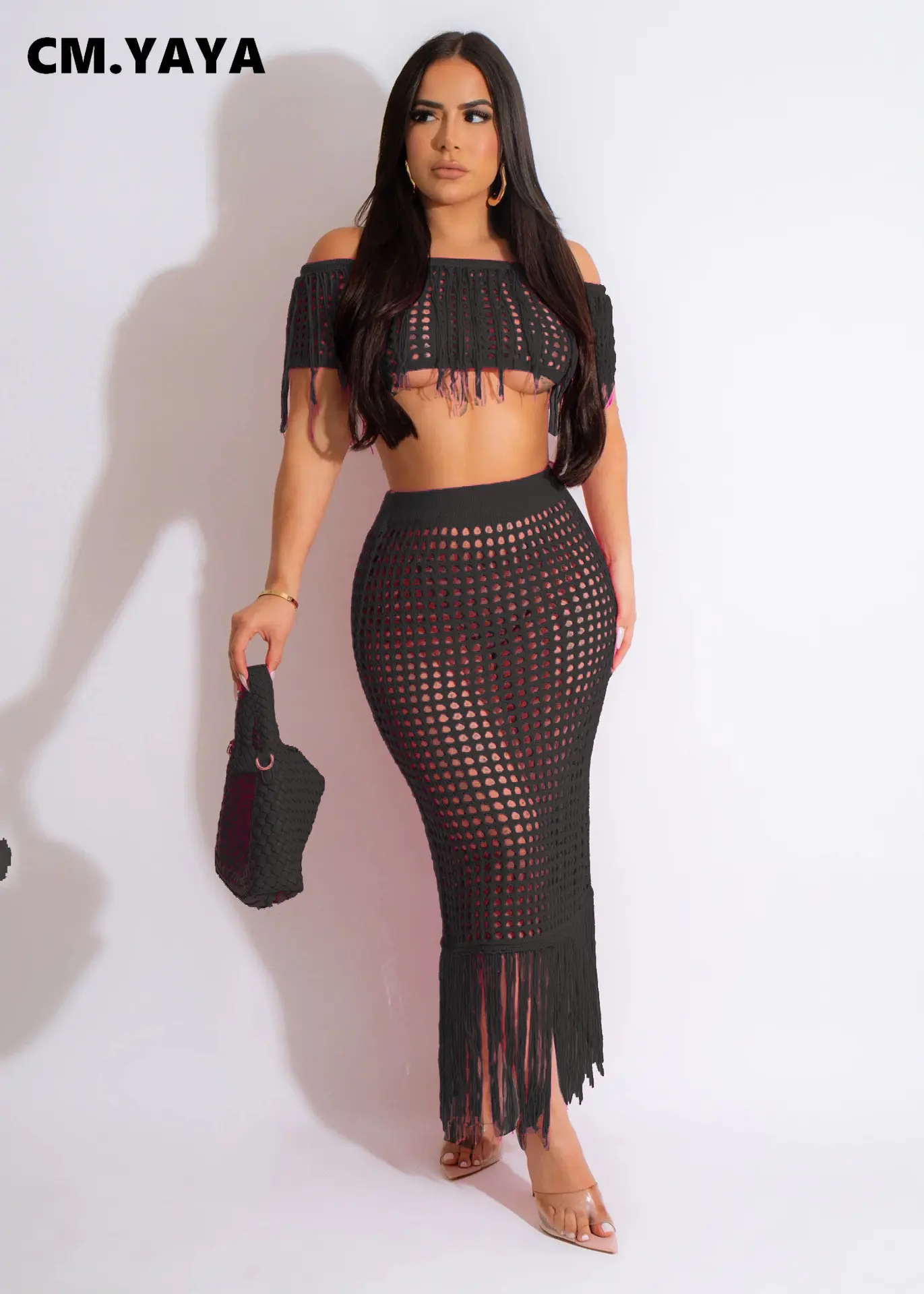 ANJAMANOR Summer Set Women Crochet Tassel Crop Top Maxi Crochet Midi Skirt  Plus Size Sexy Clothing Boho Beach Outfit 2019 D43 AF33 T200623 From Luo03,  $20.9