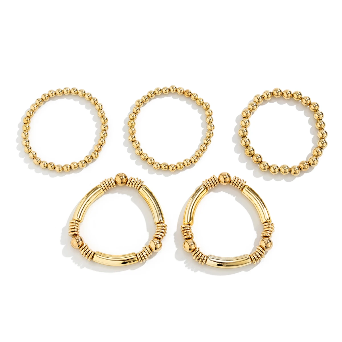 5Pcs/Set Punk Vintage Gold Color Round Beads Bracelets for Women Exaggerated Big Ball Elastic Charm Bangles HipHop Party Jewelry