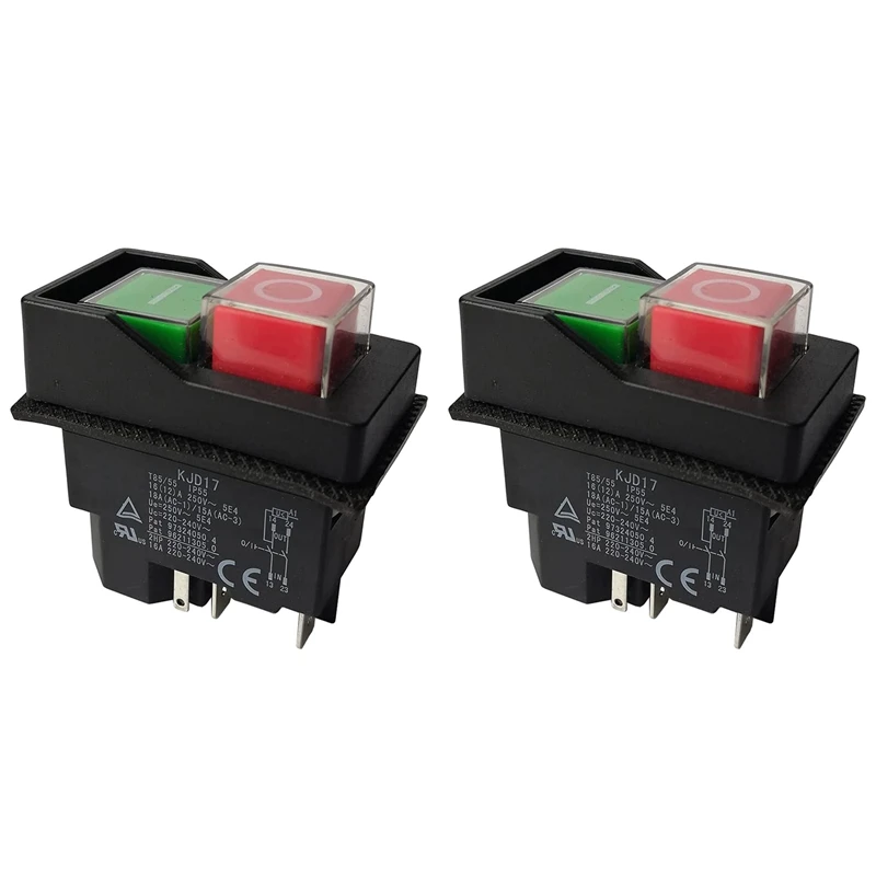 2X Interruttori Elettromagnetici Interruttori A Pulsante Per Attrezzi Da Giardino Kjd17 220V 5 Pin-Terminali