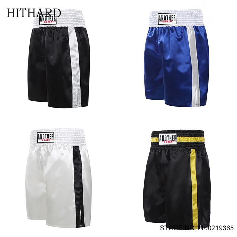 

Muay Thai Shorts Black White Men's Women's Boxing Pants Satin Fabric Gym Training Grappling Cage Fighting Kickboxing MMA Trunks