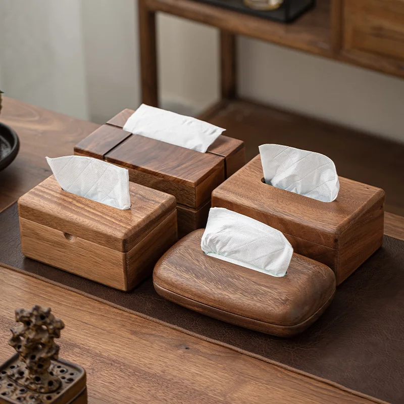 Walnut Wood Tissue Box Commercial Hotel Restaurant Paper Drawer Desktop Square Wooden Box Household Advertising Paper Drawer 3
