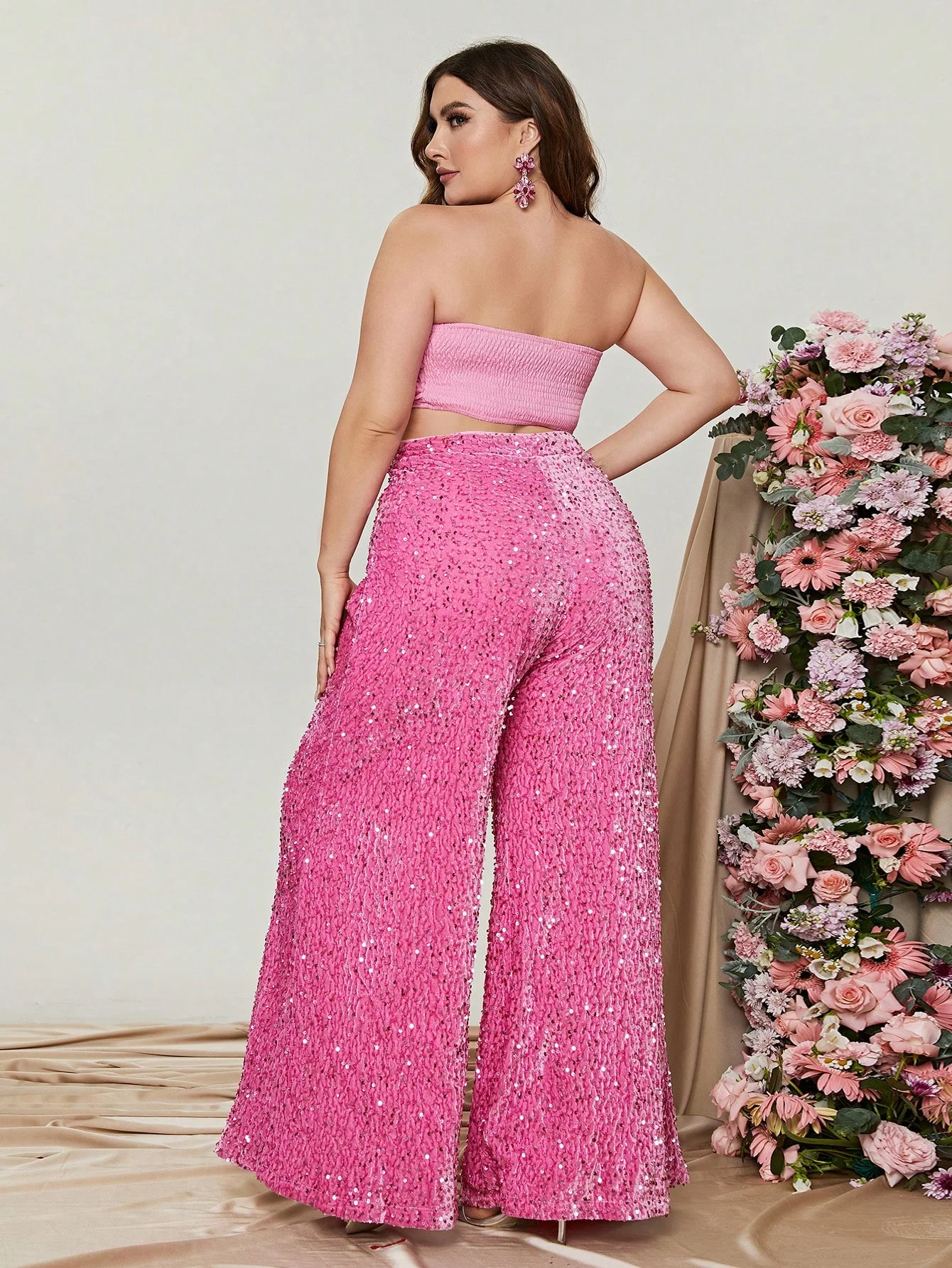 Plus Size Tube Top 3D Flower and Sequin Suit photo