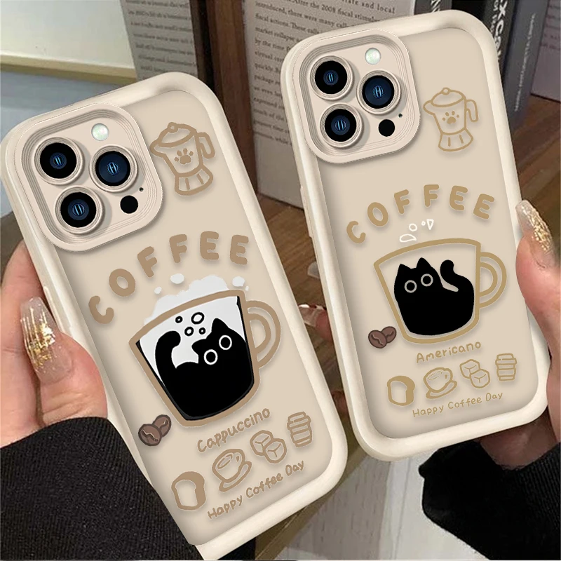 Charming Coffee Cat Design Phone Case