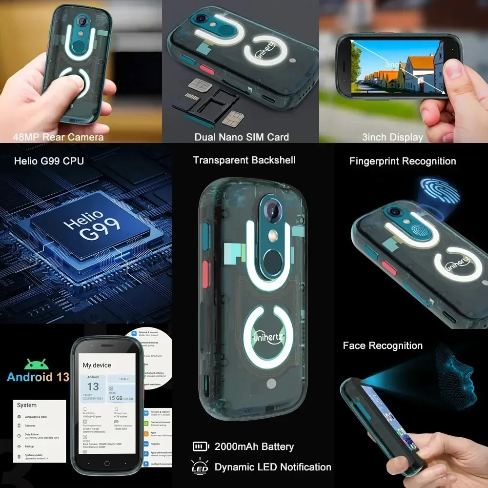 Unihertz Jelly Star 4G Smallest Smartphone Android 8+256 Led Light Unlocked Transparent Backshell 48MP Cellphone For Spare Phone