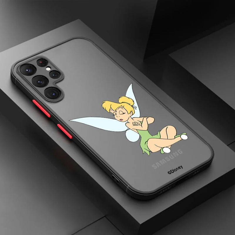 

Cartoon Disney Tinker Bell Girl Frosted Translucent Phone Case Cover For Samsung S23 S22 S21 Ultra S20 FE S10 Plus Lite 4G 5G