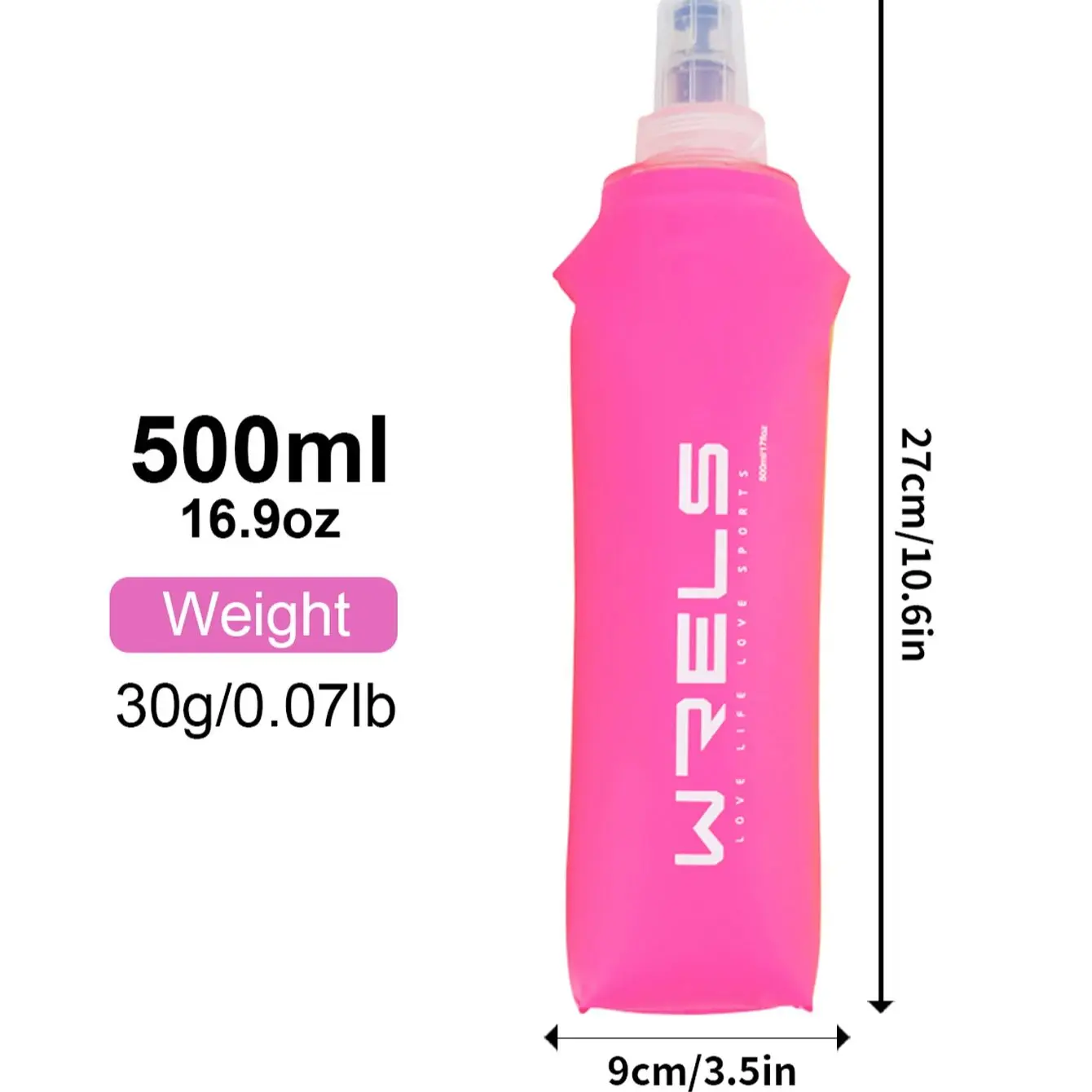 WRELS Collapsible TPU Water Bottle with Silicone Nozzle, BPA-Free, Leak-Proof, Lightweight for Outdoor Sports, Cycling, Hiking,