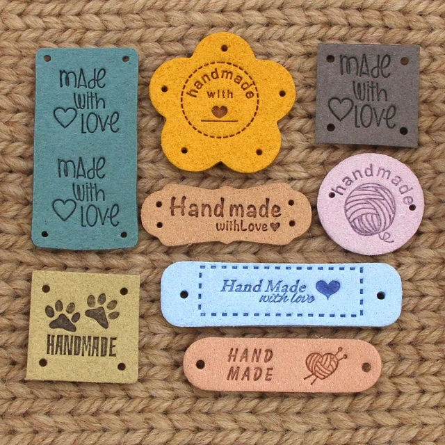 5x2cm Handmade With Love Labels Tags Leather Label For Clothing 20/50Pcs  Knitting Tags For Hats Sewing Accessories DIY