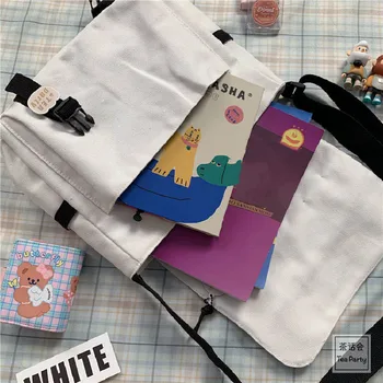 حقائب هاراجوكو متعددة الاستعمالات من القماش للنساء ، حقائب بلون واحد غير رسمية ، حقيبة كتف للفتيات في سن المراهقة ، حقائب ساعي البريد 5