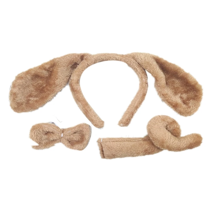 Casual Plush Dog Ears Headband+Bow+Tail Animal Dog Ears Hair Hoop Set Cosplay Accessories For Cosplayer Daily Wear