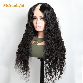 30 Inch Water Wave V Part Wig Peruvian Human Hair Curly U Part Wigs For Women 150% Density Middle Part Remy Hair Easy Install