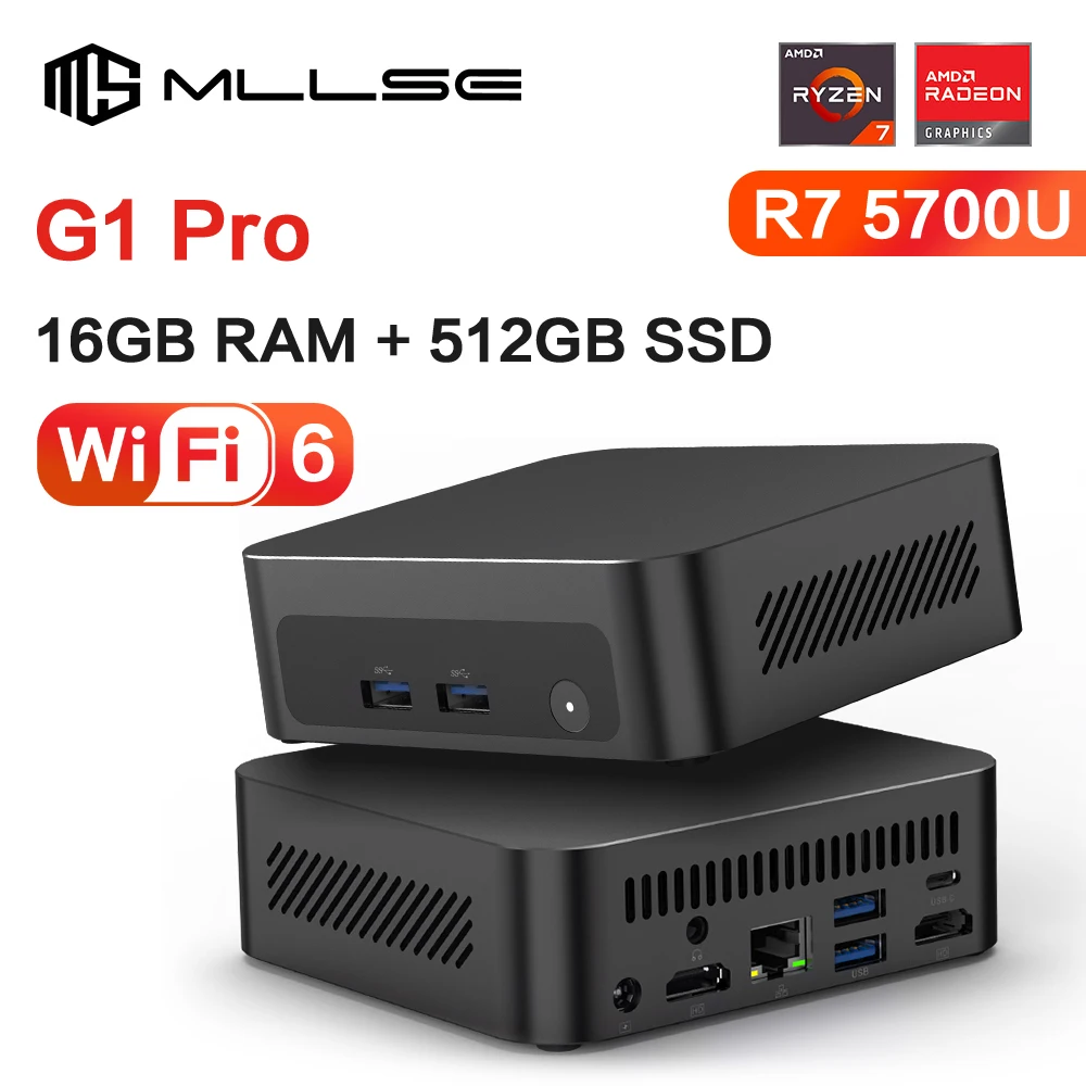 MLLSE G1 Pro Mini PC AMD Ryzen7 5700U DDR4 16GB RAM 512GB SSD