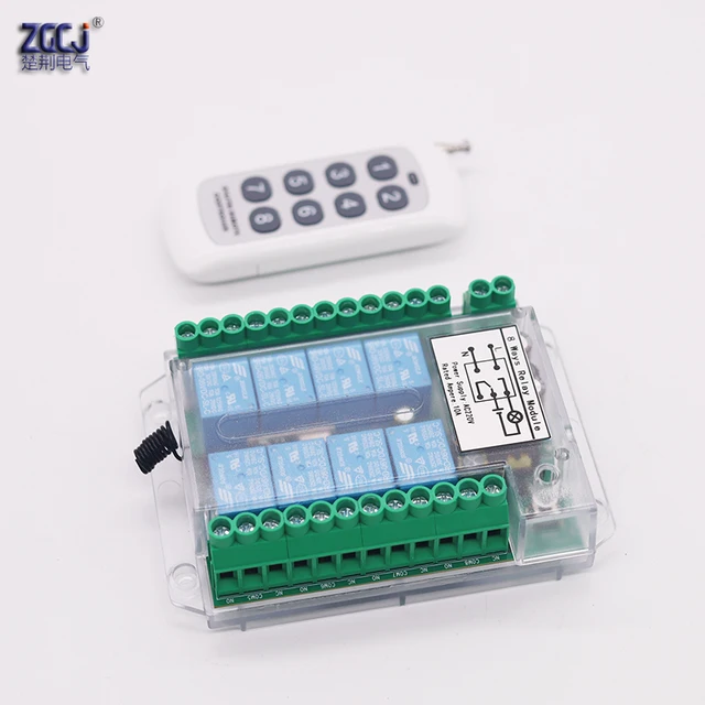 8 way Learning Remote Control Switch with Wireless Relay Switch Receiver  Module, 12V 500W 433MZH, Flash Repeatedly Erased and Written