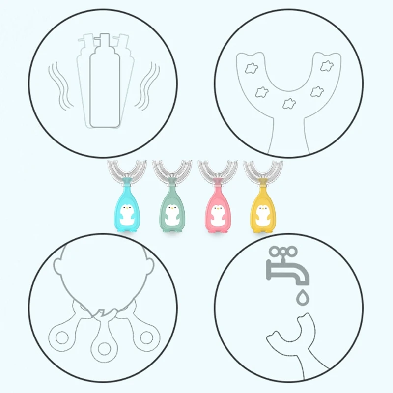 Cartoon Penguin Baby Children Manual Toothbrush 360 Degree U-shaped Toothbrush Teether Soft Silicone Baby Teeth Brush
