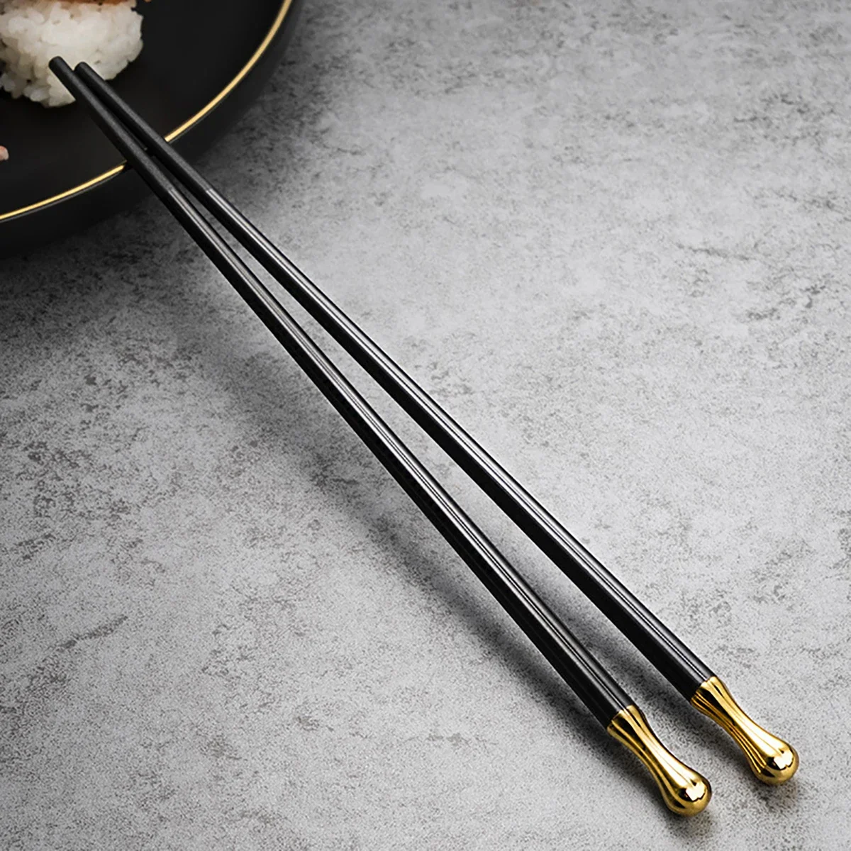 Non Slip Chopsticks 5 Pairs Black Gold Alloy Korean Food Sushi Sticks Reusable