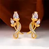 Luxury Female White Zircon Stone Flower Clip Earrings Yellow Gold Color Wedding Jewelry For Women