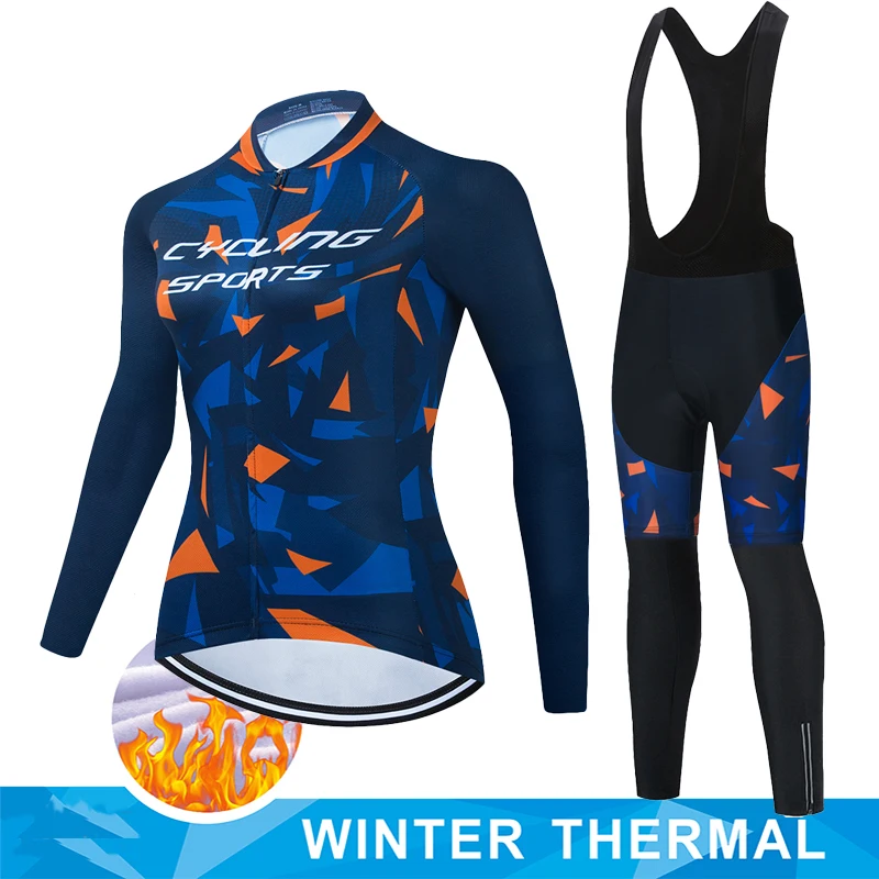 Women Cycling Jersey Set Pro Team Uniform Cycle Road Bike Winter Thermal Fleece Clothing Sportswear