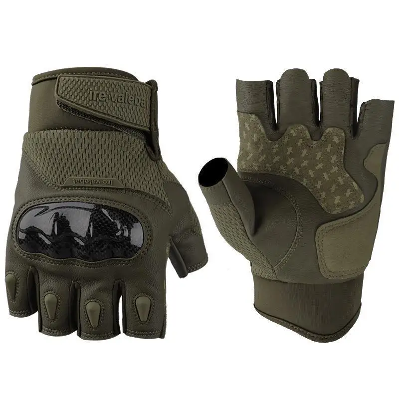 Gants tactiques demi-doigts protection coque dure antidérapants anti-chute pêche