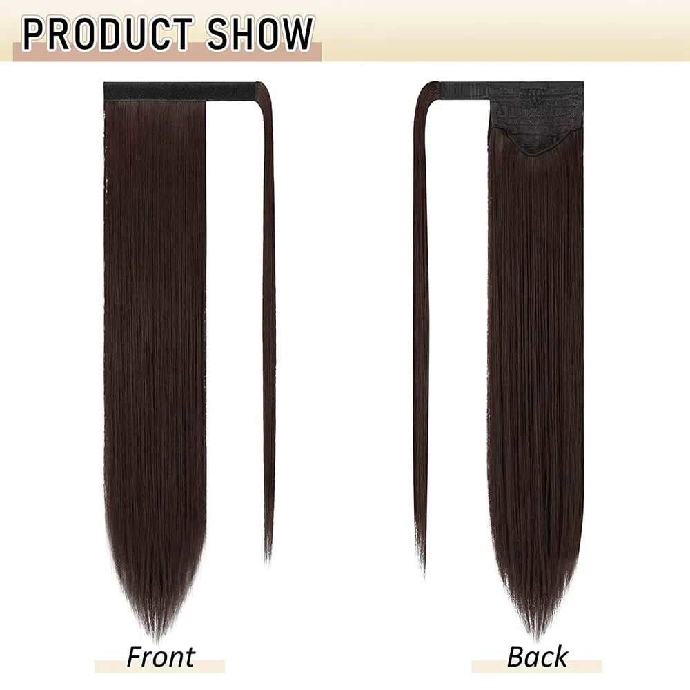 24 Inch Long Straight Wrap Around Synthetic Ponytails Hair Piece Natural Color Soft Extensions Hairpieces for Women Daily Use