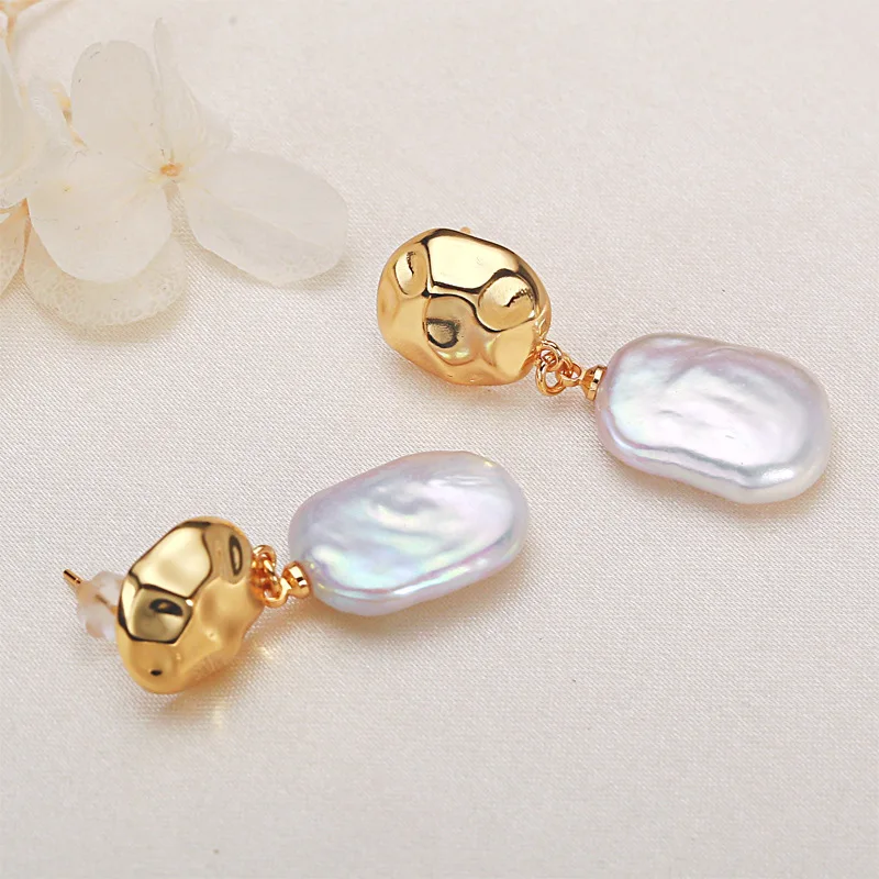 VOBIPY Tropfenohrringe mit natürlichen Süßwasser-Barockperlen für Damen, Party, Hochzeit, Geschenk, unregelmäßiger Ohrring, Modeschmuck, 15–18 mm – Detail 10