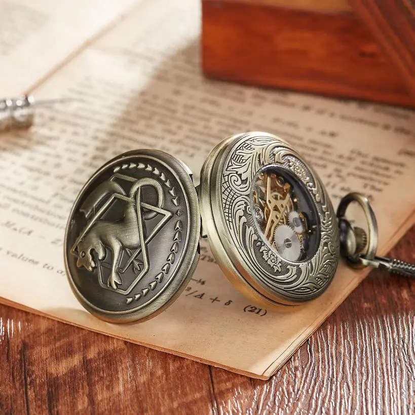 Vintage Fullmetal Alchemist Mechanical Pocket Watch Man Cosplay Edward Elric Anime Design Male Pendant Necklace Chain Clock Gift