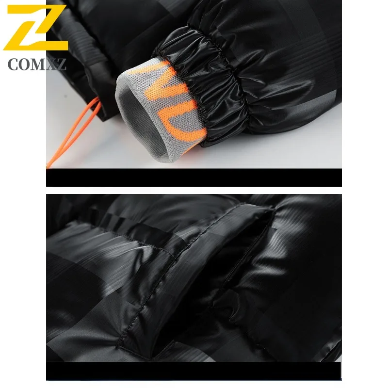 Men's PU Leather Hooded Puffer Jacket Winter  Streetwear Coat Windproof Water-Resistant American Style Thickened Warm Outerwear