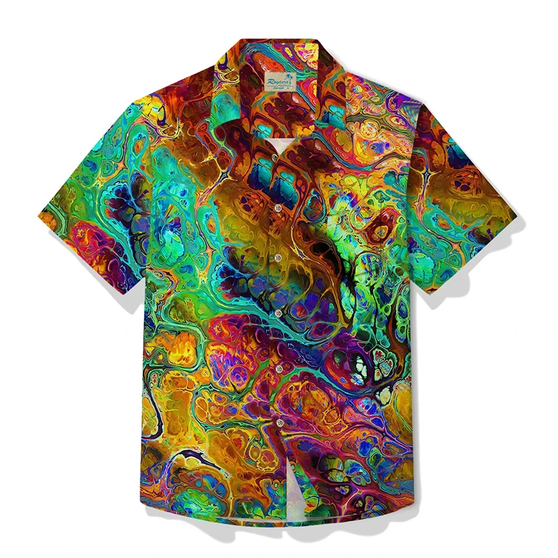 Men's Designer Hawaii Shirts Short Sleeve Fashion Streetwear Abstract Line 3d Print Harajuku Female Clothing Blouse 2