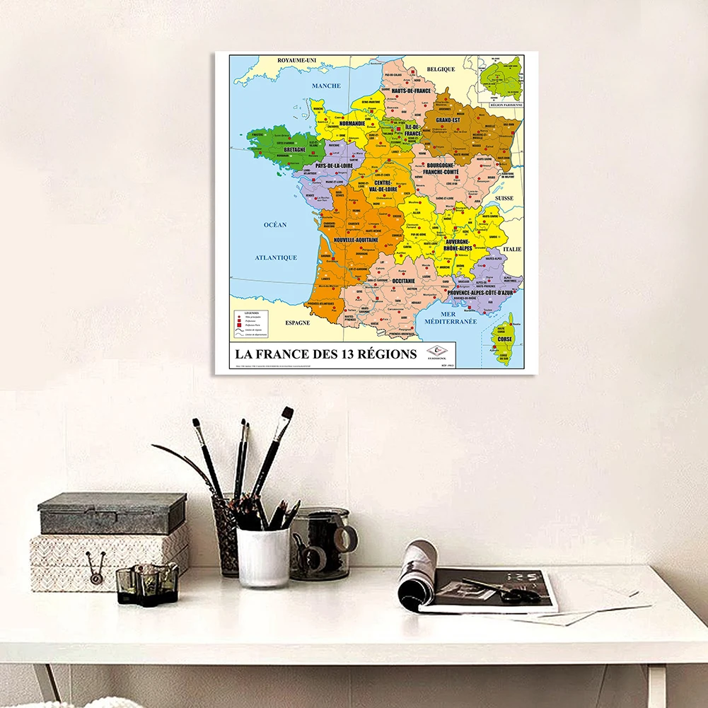 90*90cm Political Map of The France In French Non-woven Canvas Painting Wall Poster Prints Classroom Home Decor School Supplies world map poster