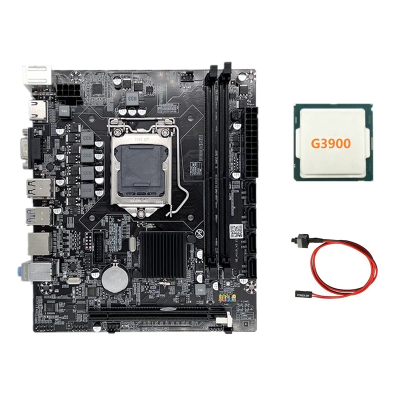 

Материнская плата H110 LGA1151 для компьютера, поддерживает процессор Celeron G3900 G3930, Память DDR4 с ЦПУ G3900 и кабелем переключения