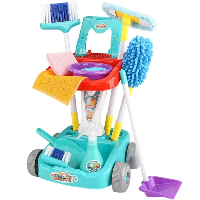 1set Cute Cleaning Trolley Toy Set For Kids, Birthday Gift Playset