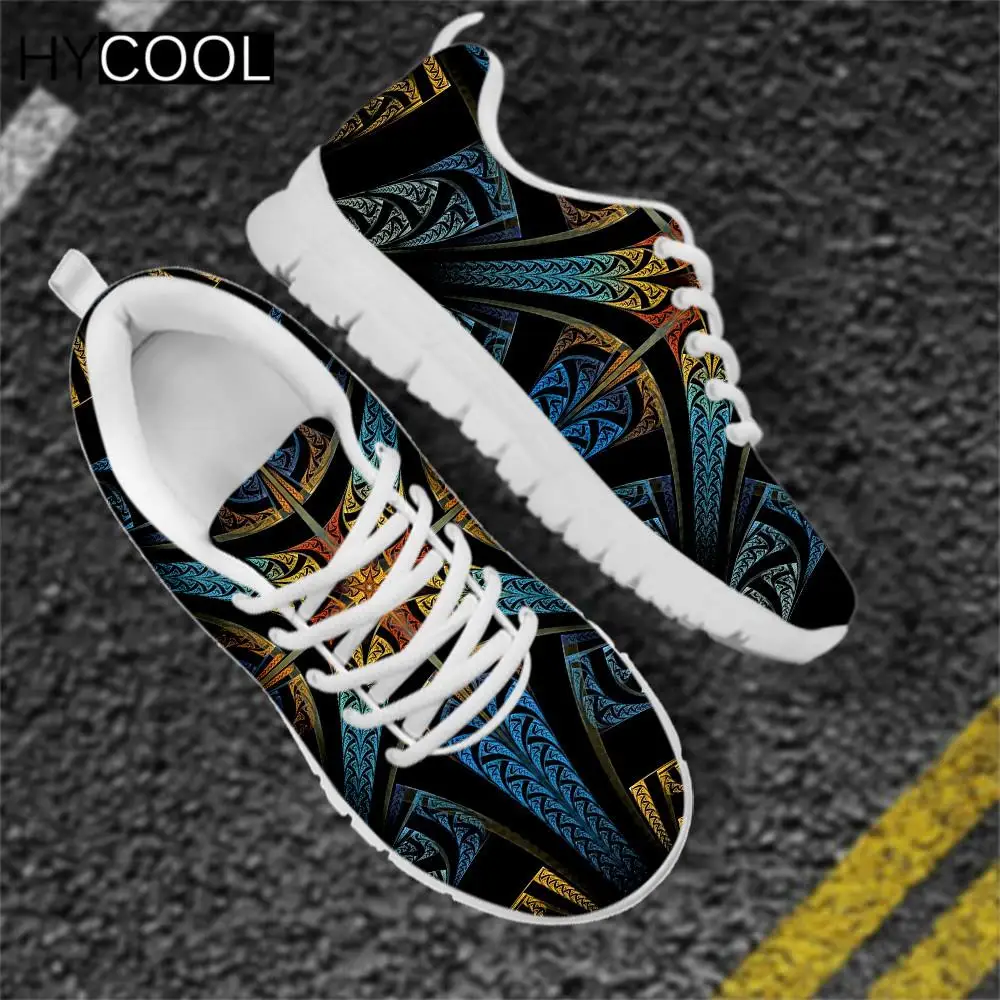 

HYCOOL 2020 Men Comfort Running Shoe Black Fractal Pattern Print Lace Up Women Workout Breathable Sneaker Scarpe Donna Plus Size