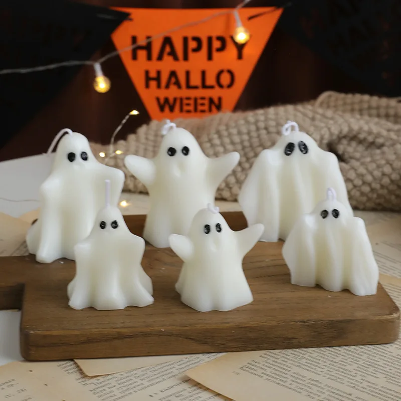 Halloween Decorations Ghost Candles Decor 1/6Pcs Cute Scented Halloween Candles Party for Indoor with DIY Tools