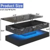 47.2" Large Lift Top Coffee Table with Charging Station, LED Modern High Glossy Center Table with Hidden Compartment Storage 2