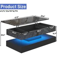 47.2" Large Lift Top Coffee Table with Charging Station, LED Modern High Glossy Center Table with Hidden Compartment Storage 2