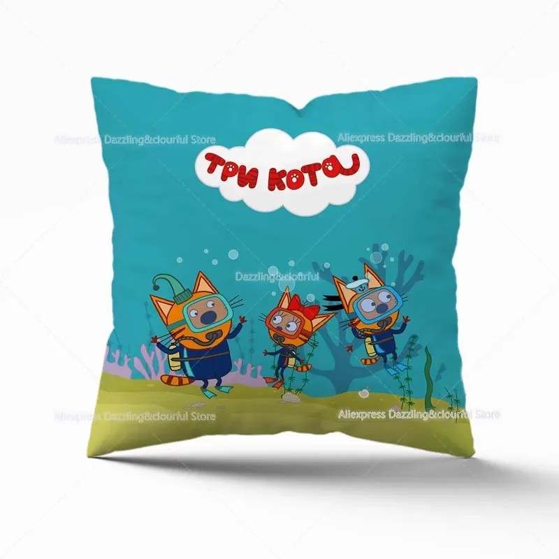 TpnkoTa Three Kittens Pillowcover My Family Three Happy Cats Pillow Case Kids Decorative Sofa Cushion Cover No Pillow 45cm 4