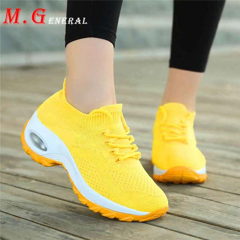 Zapatillas de deporte de malla transpirable para mujer, zapatos deportivos ligeros, planos, de entrenamiento, de verano, color amarillo, Q22 - AliExpress