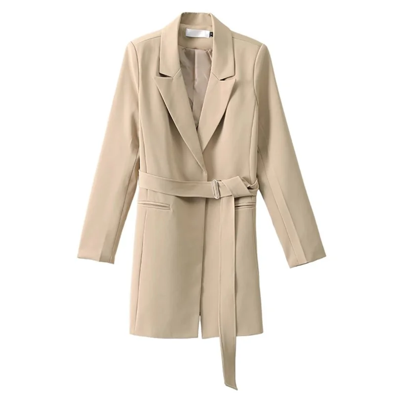 White Windbreaker With Belt Suit Jacket 2025 New Autumn Size XXL Women's Clothing Fat Sister Thin Long Blazer Khaki Blaer W10