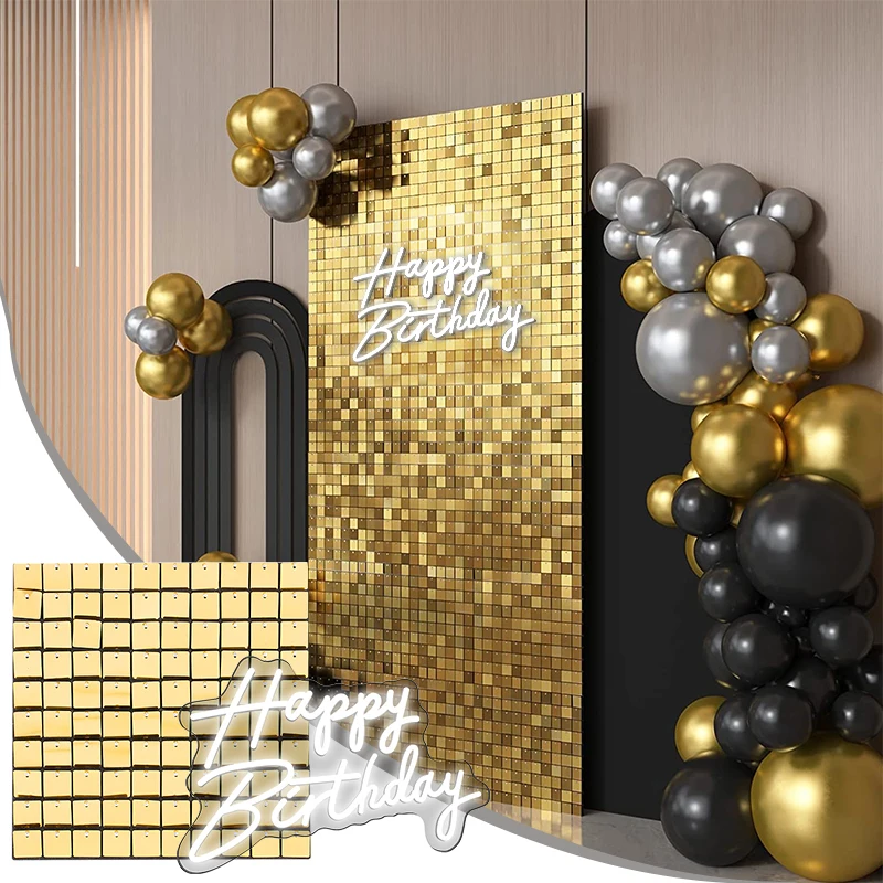 Iridescent Party Sequin Backdrop Glitter Square Sequin Panels Wall Wedding Decor Baby Shower Birthday Xmas Event Decorat