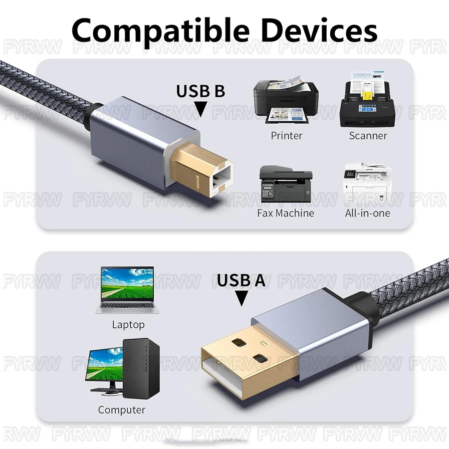 High-Speed USB A to B Printer and Scanner Cable - 3M/5M Lengths Available