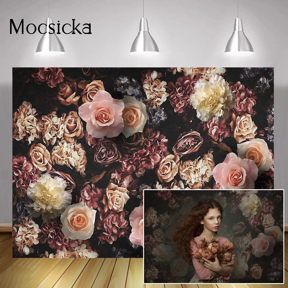 

Retro Flowers Wedding Portrait Photography Backdrop Photo Stuido Newborn Kids Birthday Art Background Flower Wall Photoooth Prop