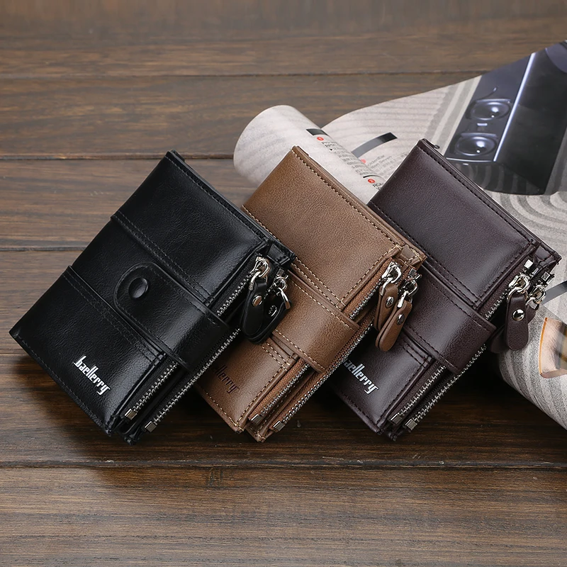 New  Men Wallets Fashion Short Desigh Zipper Card Holder Men Leather Purse Solid Coin Pocket High Quality Male Purse 6