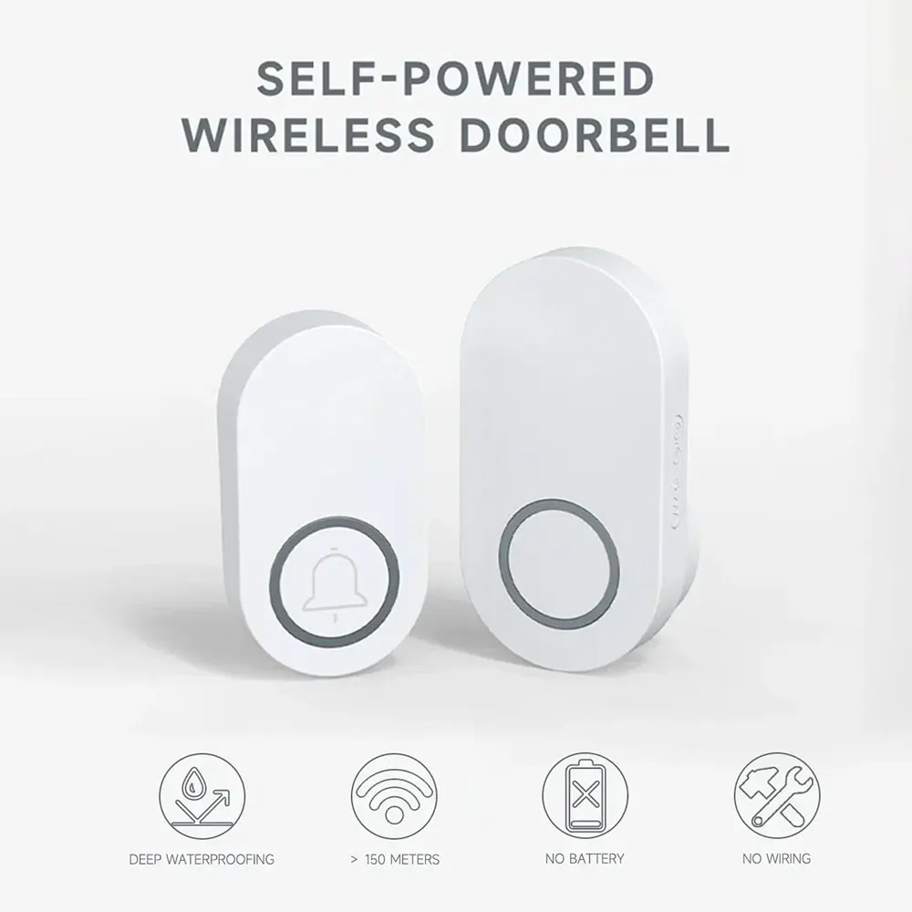 QX109-Wireless Campainha doméstica inteligente, auto-alimentado, 60 ringtones, alto-falante, som, à prova d\'água, sem fiação, casa, bem-vindo
